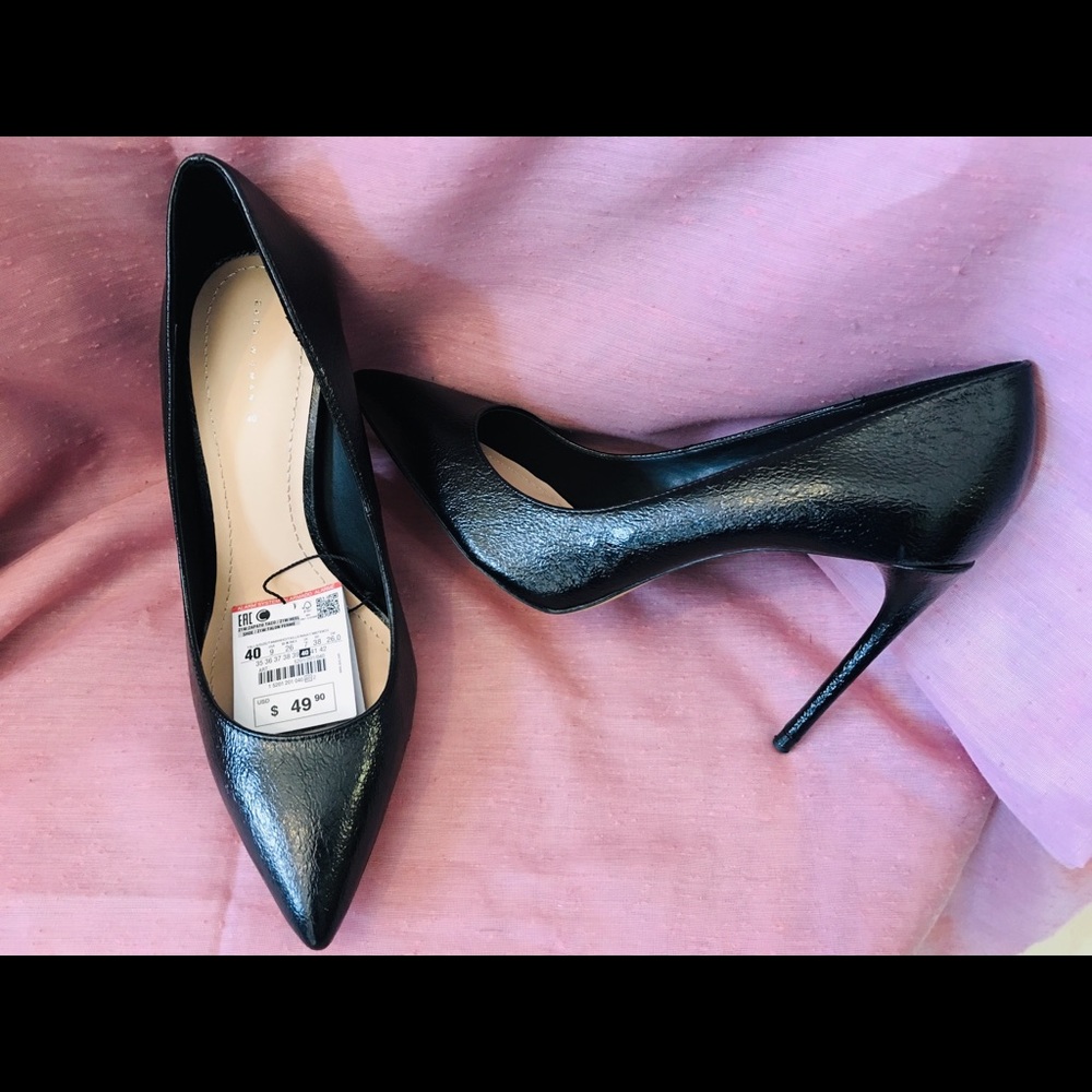 Black leather stiletto heels